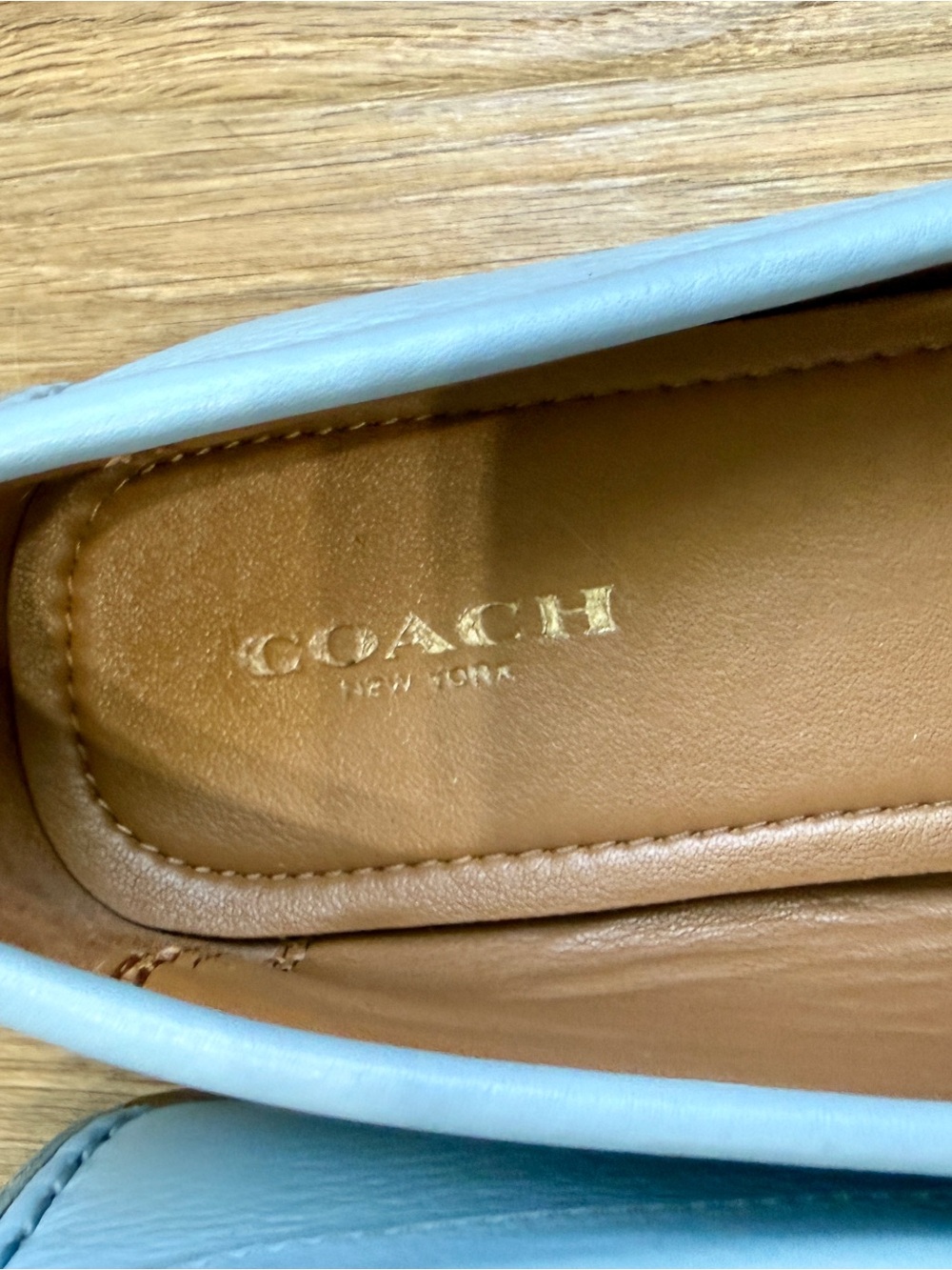 Coach Flash Leather Driving Loafers Sky Blue Size 8.5B - Picture 3 of 8